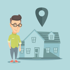 Realtor on background of house with map pointer.