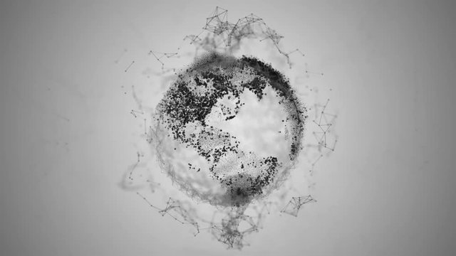 3d rendering abstract globe with particles and plexus structure. Digital technology planet with continent forming. 4k video