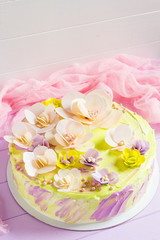 Colorful bright cake with flowers