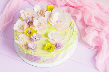 Colorful bright cake with flowers