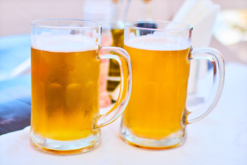 beer glass in a cafe
