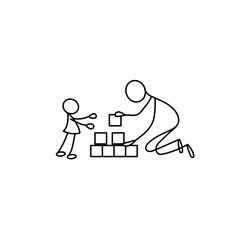 Cartoon icon of sketch little people in cute miniature scenes.