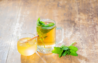 Melissa herbal tea and honey jar