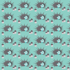 Vector pattern background with hedgehogs and mushrooms