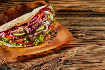 Oriental doner kebab with flaked roast meat