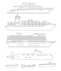 Ships and boats line drawings