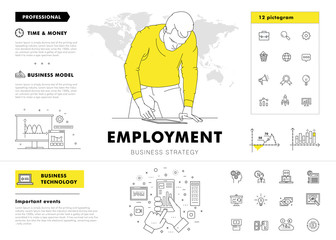 Obraz na płótnie Canvas Business employment big Modern set layouts. Thin icons of manage. Team work strategy. Original pack with linear pictogram collection. Professional model coaching. Smart office element for web design.