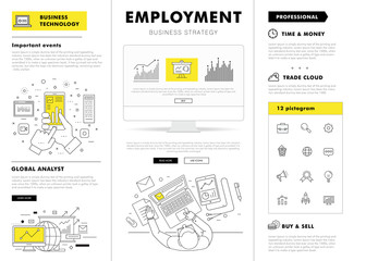 Business employment big Modern set layouts. Thin icons of manage. Team work strategy. Original pack with linear pictogram collection. Professional model coaching.
Smart office element for web design.