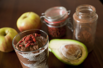 cocoa and avocado smoothie with chia and goji