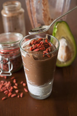cocoa and avocado smoothie with chia and goji
