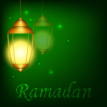 Vector illustration for the Muslim holiday of Ramadan. Islamic old lamp with the inscription.