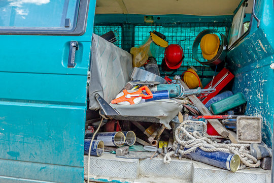 Rigger's Equipment Is Piled In Van With Open Side Door