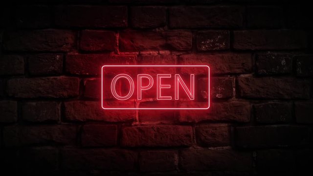Red neon sign open