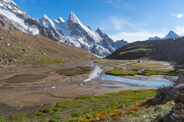 Beautiful landscape of Karakorum mountain in summer, Khuspang camp, K2 trek, Pakistan