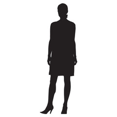 Standing woman in high heels shoes, formal dress, vector silhouette