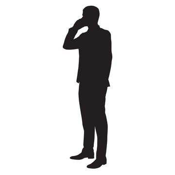 Working Businessman With Cell Phone, Vector Silhouette