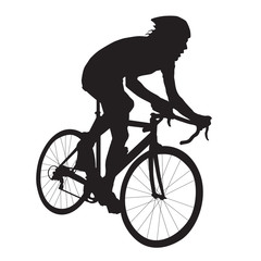 Cyclist vector silhouette, road bicycle racing, side view