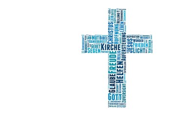 Kreuz Wortwolke, blau klassisch