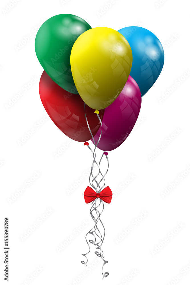 Canvas Prints a bunch of colored balloons with a bow on a white background.