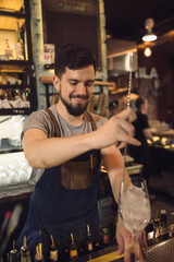 Young male bartender preparing an alcohol cocktail