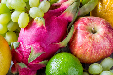 Fresh exotic and traditional fruits, close-up