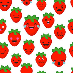 Seamless background with Strawberries emotions. Vector illustration.
