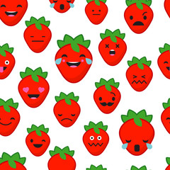 Seamless background with Strawberries emotions. Vector illustration.
