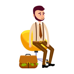 Young Hipster Sitting on Yellow Chair Money Bag