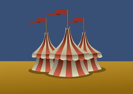 A group of three circus tents. Vector illustration