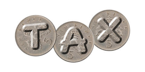 TAX – Coins on white background