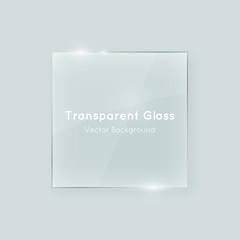 Transparent vector glass square shape. Geometric crystal clear glass abstract design element with transparency. - obrazy, fototapety, plakaty