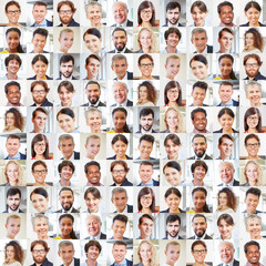 Portrait Collage mit vielen Business Geschäftsleuten