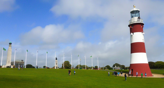 PLYMOUTH, DEVON, U.K. AUGUST, 25, 2014 - Plymouth. Smeatons Tower in Plymouth Hoe, England