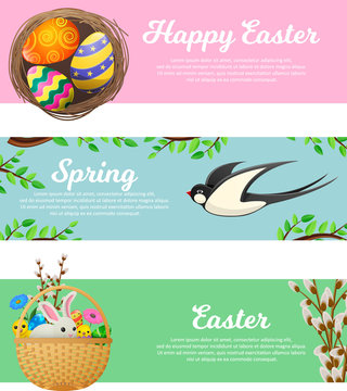 Spring and Happy Easter Vector Web Banners Set