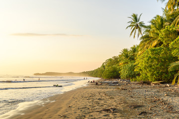 Sunset at paradise beach in Uvita, Costa Rica - beautiful beaches and tropical forest at pacific coast of Costa Rica - travel destination in central america