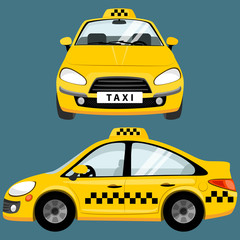 Yellow taxi car. Flat styled vector illustration