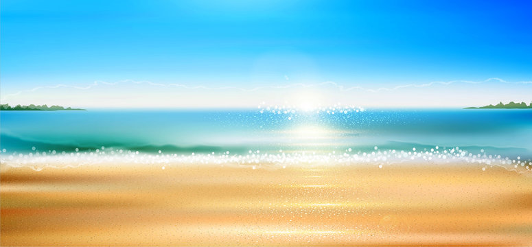 Vector seascape with beach, sand, sea