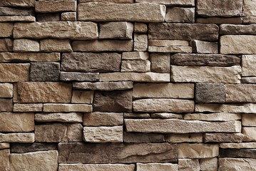 Horizontal Texture of Brown Asymmetrical Stones Wall