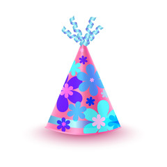 Flowery Decorated Pink Party Hat Vector Icon