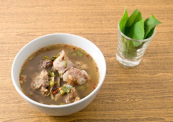Thai Spicy and Sour Beef Entrails Soup with Basil