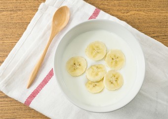 Top View of Homemade Yoghurt with Banana
