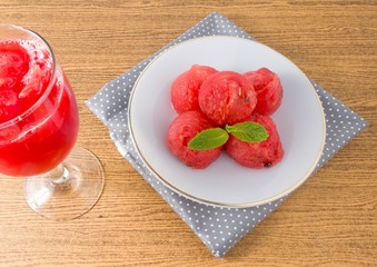 Fresh Red Ripe Watermelons with Watermelon Juice