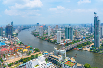 Aerial view Chao Phraya river of cityscape in downtown Bangkok the business capital of Thailand (update May 20,2017)