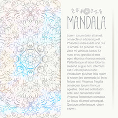 Mandala on the watercolor background. Bohemian style. Greeting, invitation card. Elements for design.