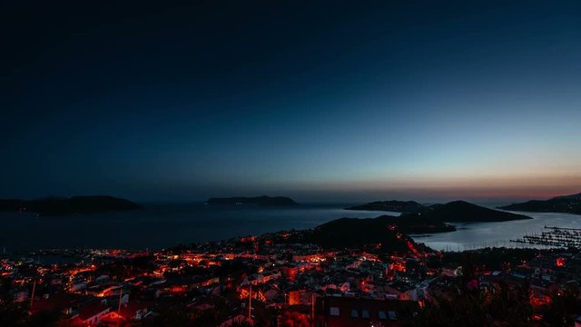 Aegean Sea and Islands on sunset from top of a hill around Marmaris Resort in Turkey Country. Native ungraded file in Cine-like Dynamic range. Keramos Bay Landscape