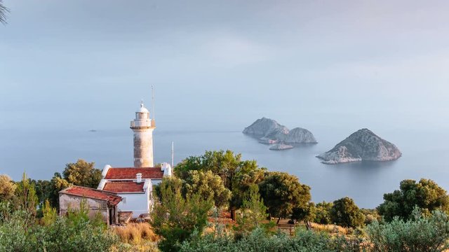 Lighthouse Gelidonya Peninsula in spring. Beautiful landscapes outdoors in Turkey and Asia. The landscape in the Mediterranean.