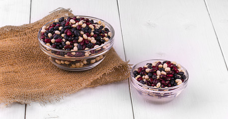 Coloreful haricot bean on the  glasses  plates.