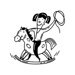 Happy little child and a rocking horse. cartoon Vector Illustration.