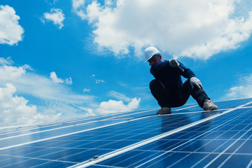 engineer and electrician team swapping and install solar panel ; electrician team checking hot spot...