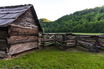 Pioneer Cabin. Historic pioneer cabin at the Ocanulaftee Visitors Center in the Great Smoky Mountains National Park. This is a public building in a national park and not a privately owned residence.
